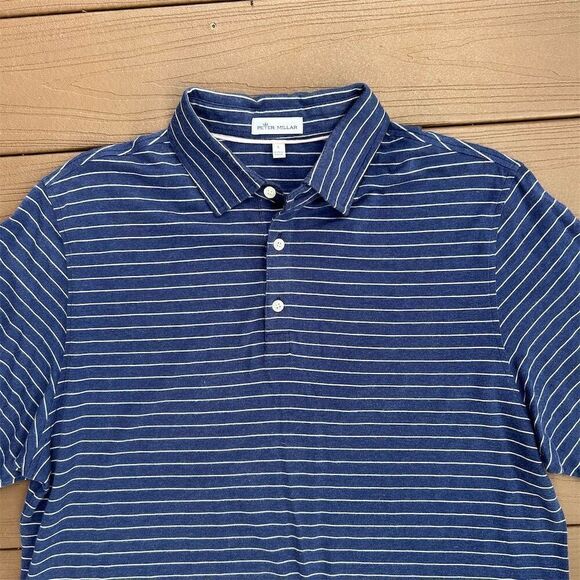 Peter Millar Men's Blue Striped Polo Shirt Size L Short Sleeve Casual - Picture 3 of 4